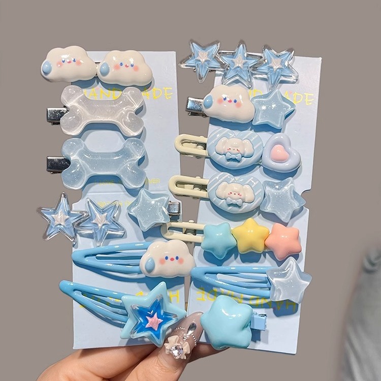 Dopamine Girl Heart Hair Clip, cute cream-colored five-pointed star duckbill clip, y2k side clip, bangs clip Specification drawing