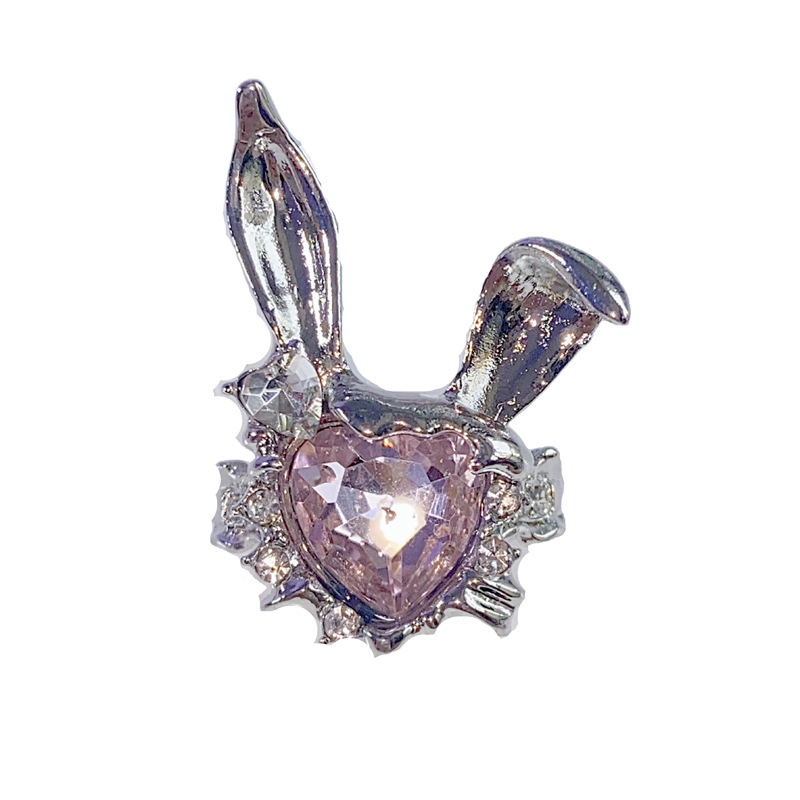 Cute, sweet and cool rabbit with diamonds, high-end feel, Japanese and Korean style, ins girl vibe, unique opening, Y2K hot girl, trendy food ring Item Picture