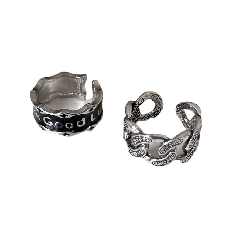 A simple and individual black glazed open ring in the style of European and American Instagram, a cold and cool hip-hop chain food ring for women Item Picture