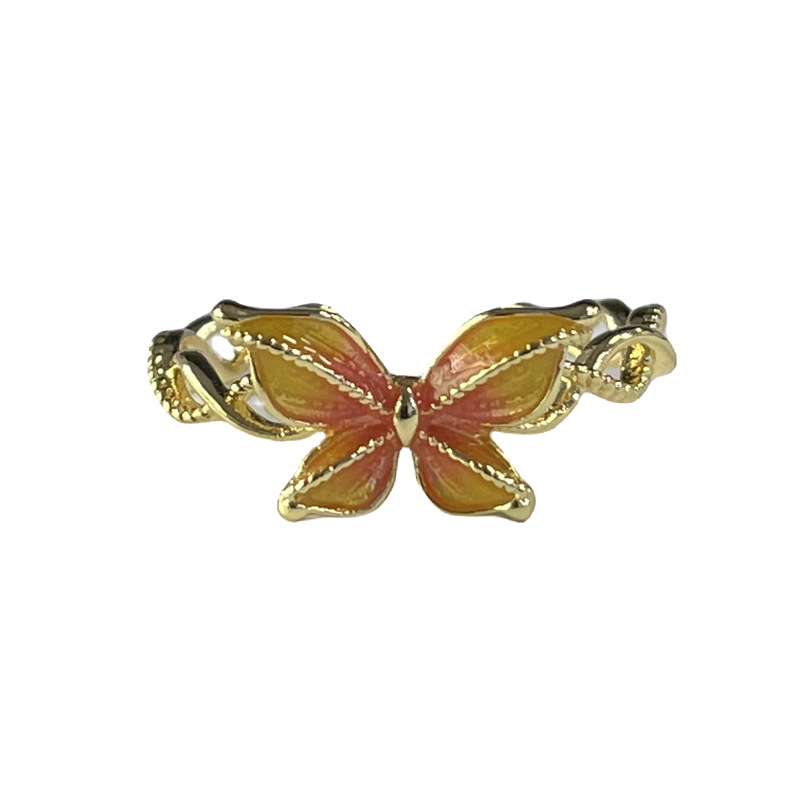 Retro court petal-shaped glazed open ring for women on Instagram, cold style butterfly index finger ring, elegant and individual ring trend Item Picture