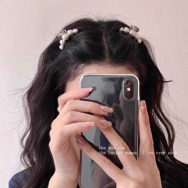 Pearl Mini Grab Women's 2025 new style, elegant bangs clip, princess hair clip, semi-tied hair clip, exquisite headwear Specification drawing