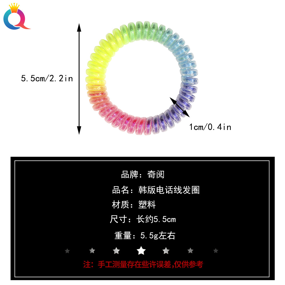 Qiyue Korean Rainbow telephone line hair band, high-elasticity candy color multi-color gradient hair accessory, beautiful and versatile hair accessory Application Scenario