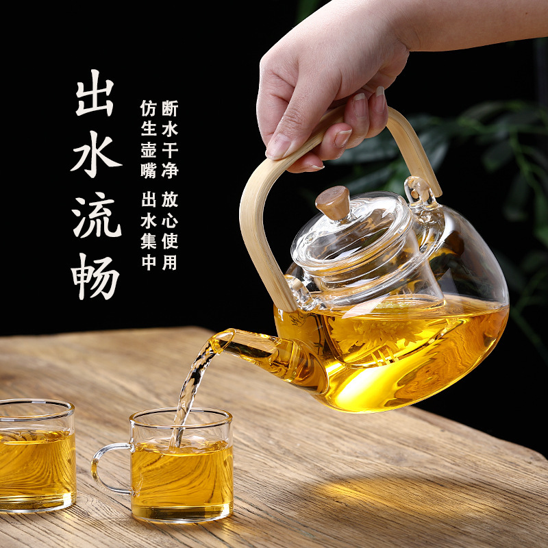 High borosilicate glass bamboo handle handle teapot, glass boiling teapot, electric ceramic stove, glass boiling teapot, household brewing teapot details Picture
