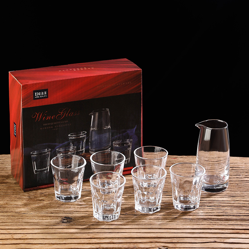 2-liang white spirit cup set, glass wine dispenser, household small wine cups, wine utensils, gift, gull-down cup, spirits bullet cup details Picture