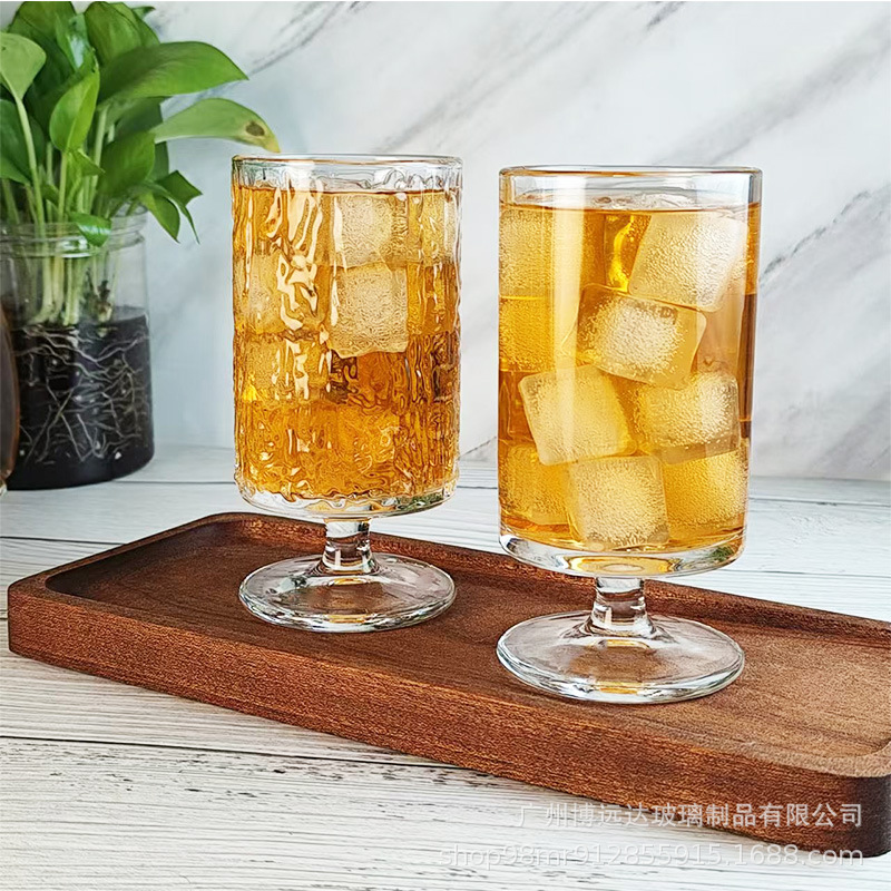 Bark-patterned highball cups, ins household glass cups, coffee cups, juice cups, sparkling water cups, beverage cups, whisky cups details Picture