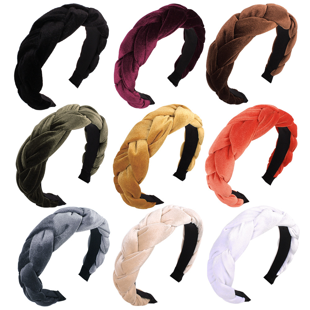 Qiyue European and American new velvet cross headband for women with braids, solid color wide edge velvet headband E5 full figure