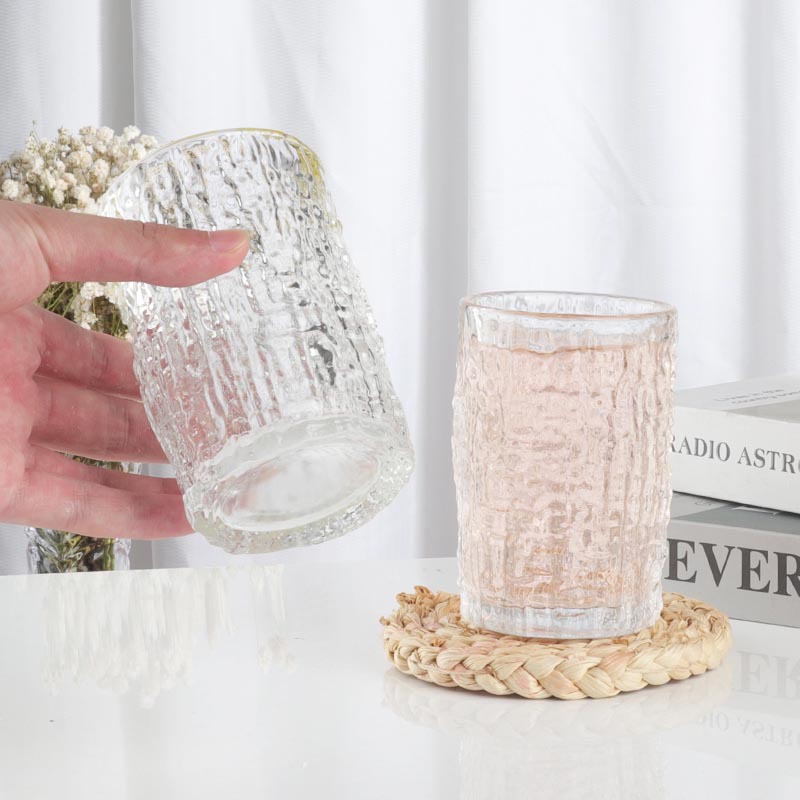 Creative bark-patterned glass cup, transparent hotel commercial light luxury high-end milk cup, high appearance level ins feng shui cup full figure