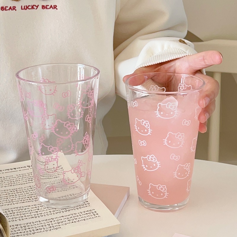 High-appearation-level large-capacity kt water cup, glass cup, hellokitty cup, girlish drinking cup, glass cup full figure