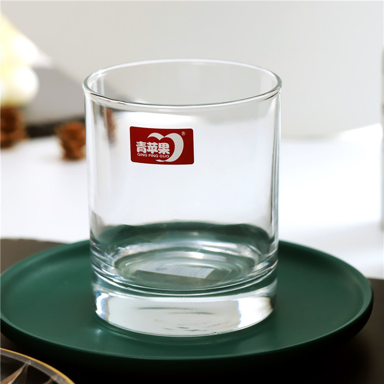 Green apple transparent glass straight water cup, heat-resistant glass cup, classical cup, whisky cup wholesale with logo printing full figure