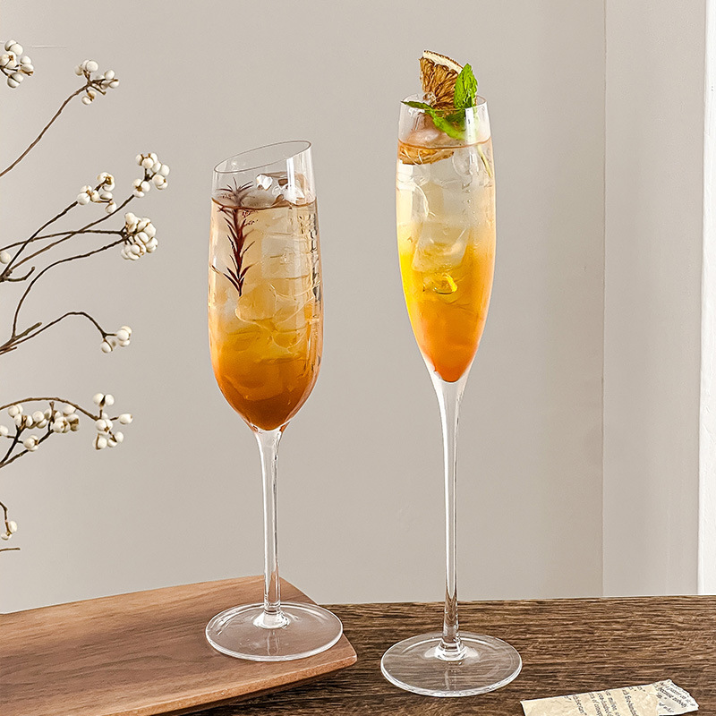 Classic glass champagne glass set: High appearance level straight tall glass for home use, and light luxury high-end cocktail glass for commercial use Specification drawing