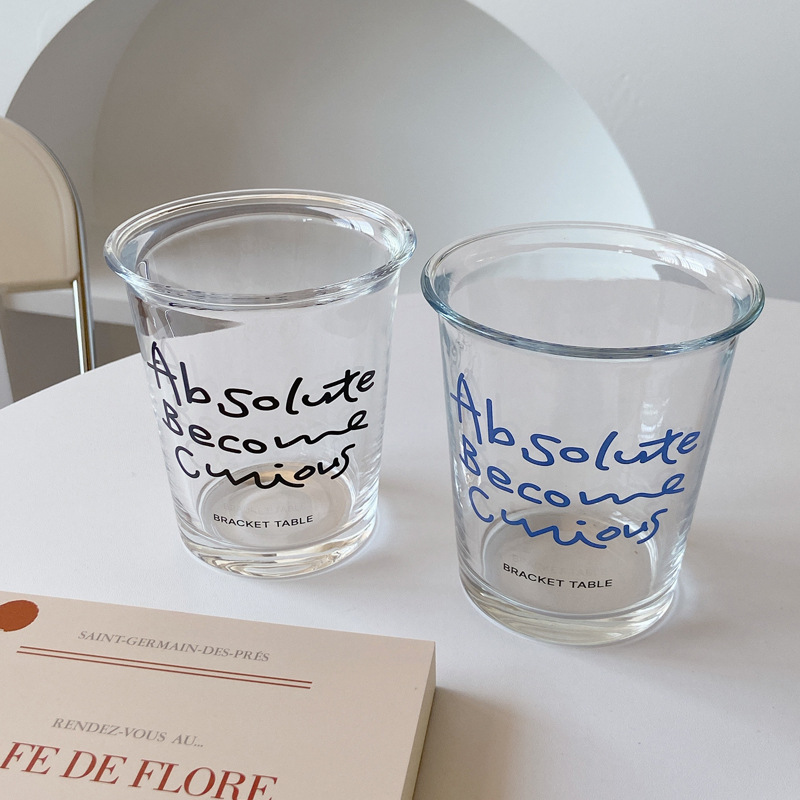 Korean-style universal ins couple cups, self-healing blue letter ABC cold brew glass cups, coffee cups, milk cups details Picture