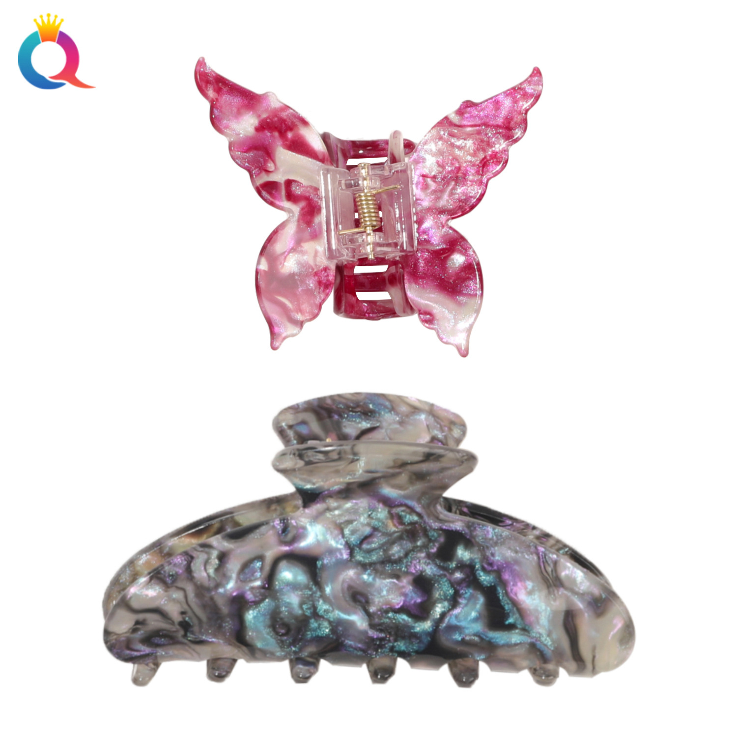 Qiyue Cross-border Glass Illusion Acrylic Grabbler, fashionable back head updo ponytail Shark clip, butterfly hair clip for women Item Picture