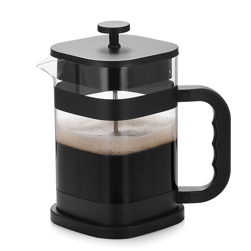 Square French press, high borosilicate glass coffee ware, household filter tea maker, 1-liter milk brewing coffee pot Item Picture
