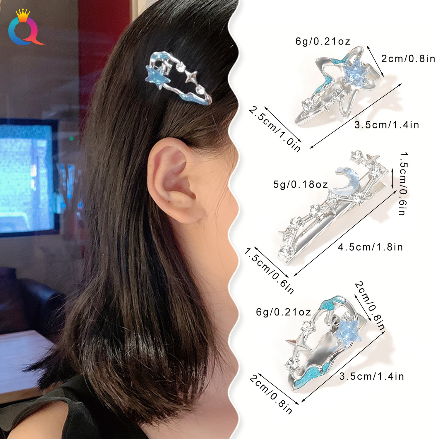 Qiyue Cute hair clips, starry duckbill clips, small creative grab clips, bangs side clips, elegant hair clips and hair accessories wholesale details Picture