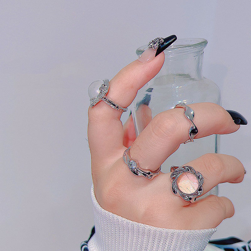 Niche design, light luxury, individual and simple moonstone open ring, women's ring, retro Chinese trend, hip-hop, sweet and cool, hot girl full figure