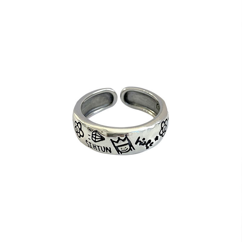 A Korean retro and niche design graffiti ring, a sweet and cool style for women on Instagram, fashionable and versatile, with an adjustable opening Item Picture