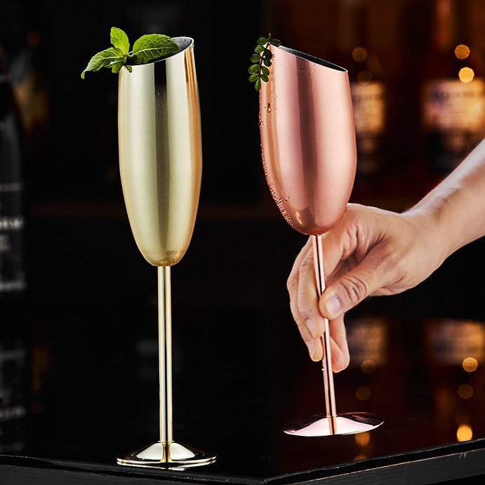 304 stainless steel beveled champagne glass, tall glass, creative cocktail glass, tulip glass, bar metal red wine glass Specification drawing