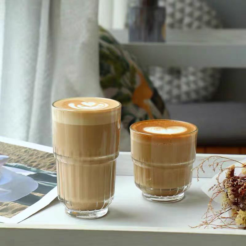 American latte coffee cup, retro striped stackable glass cup, beverage juice beer mug, milk tea brewing cup Specification drawing