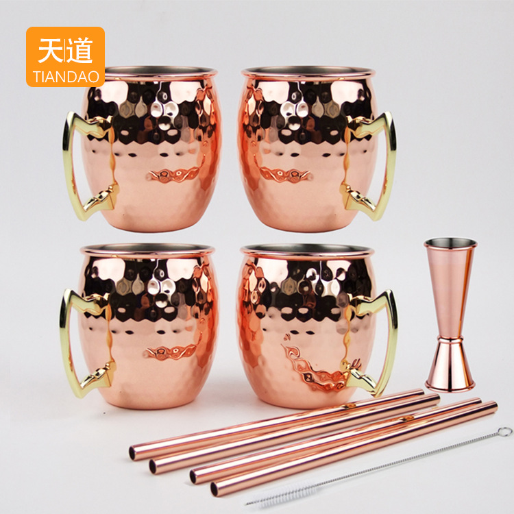 Stainless steel 304 Moscow Mule Cup Creative cocktail cup Hammered metal copper-plated bar beer cold drink cup Specification drawing
