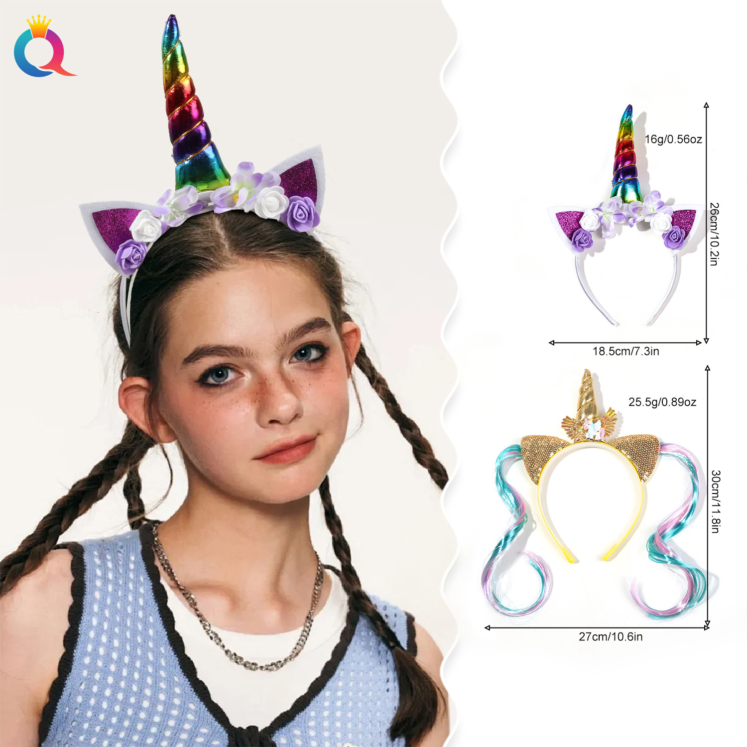 Qiyue Europe and America Cross-border Unicorn Hair Band Children's Birthday Giveaway Headband Princess Hair Accessory Headband Wholesale in stock details Picture