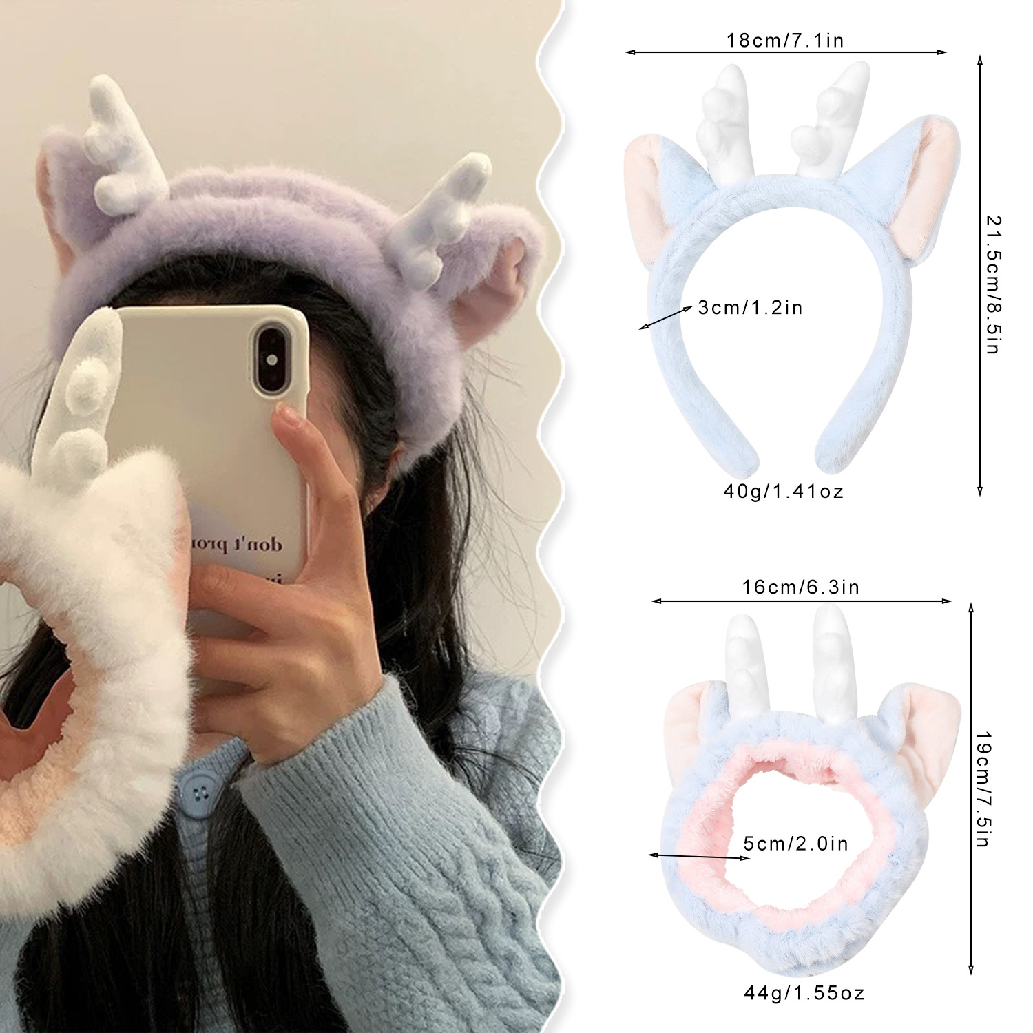 Wholesale of Qiyue plush antler cute hair bands, high skull top face wash hair bands, high-end cartoon headbands, headscarves and hair accessories details Picture
