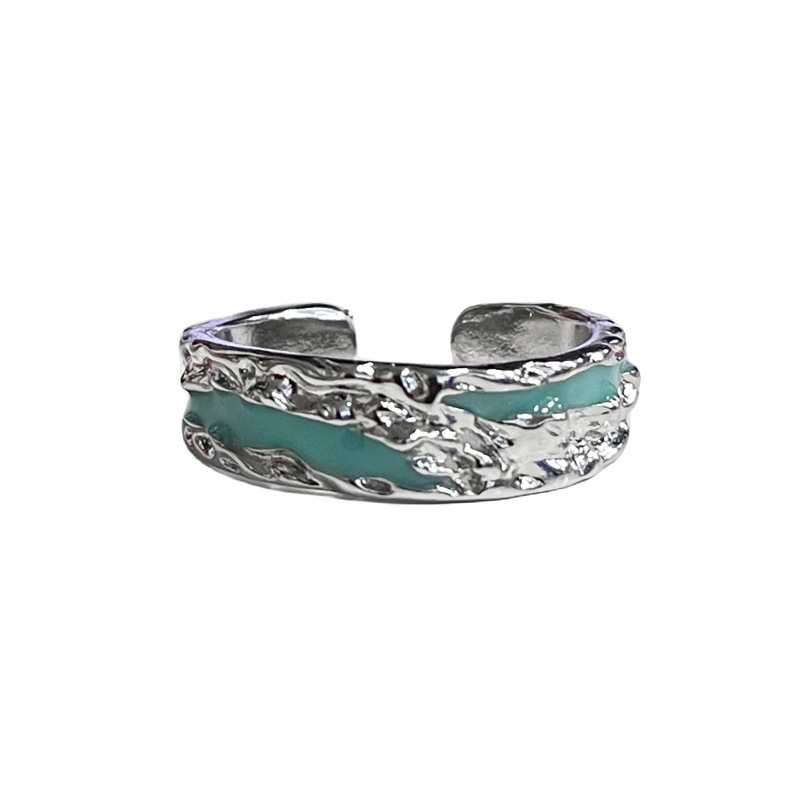 A sea blue drip glaze French texture open ring for women's ins, with a cold style, individual and fashionable, adjustable food ring, simple and elegant Item Picture
