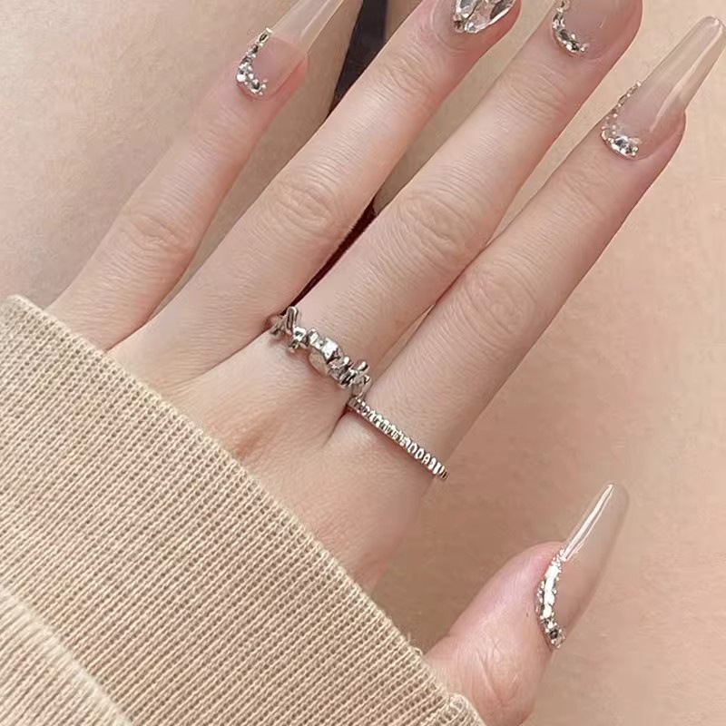 Irregular texture open ring, women's niche design, high-end, layered band, simple and individual, plain ring index finger ring details Picture