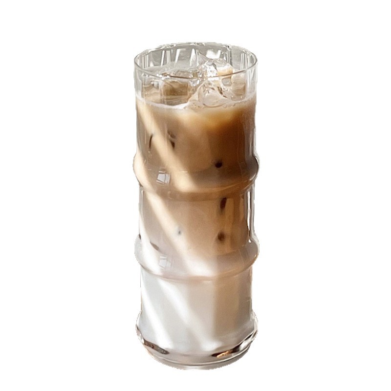 Latte coffee cup, InS-style bamboo joint glass water cup, transparent home iced American latte cup, juice drink cup Item Picture