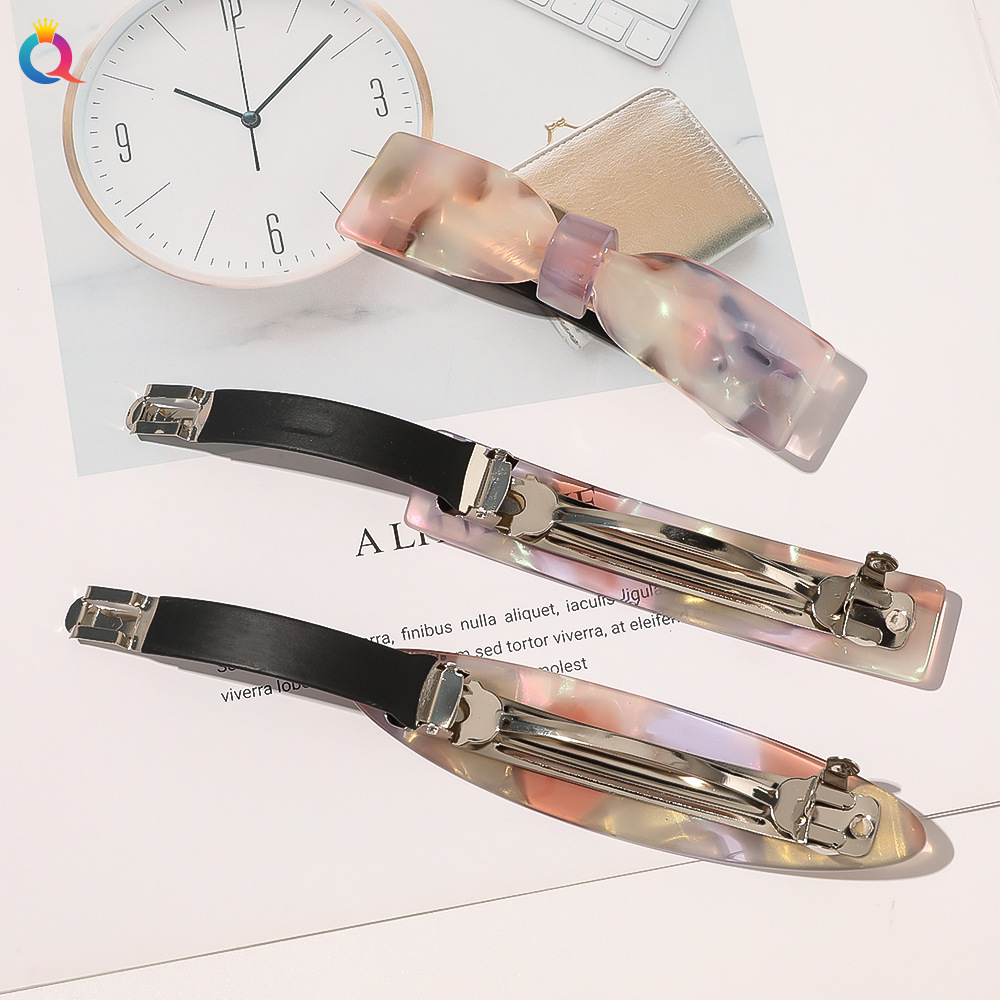 Qiyue's new Japanese and Korean color-changing acetate hair clips, bow ties, spring clips, straight clips, and stylish bow head accessories Specification drawing