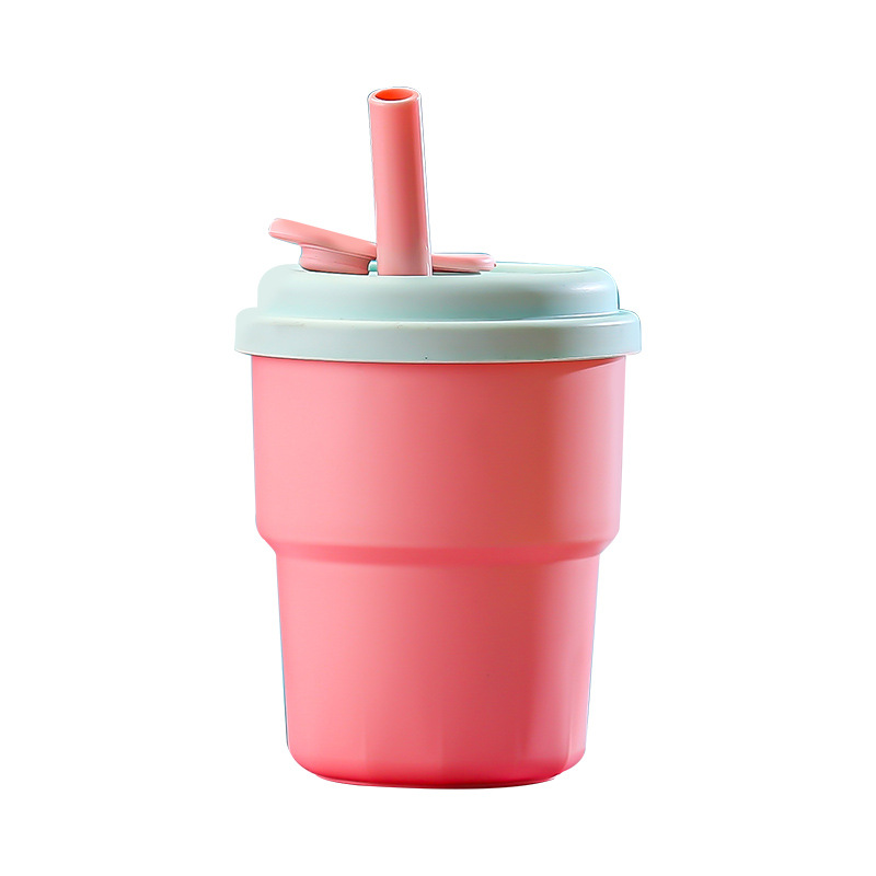 Household drinking water, soup, milk cups, colorful anti-drop baby water cups, children's silicone straw cups, baby learning to drink cups Item Picture