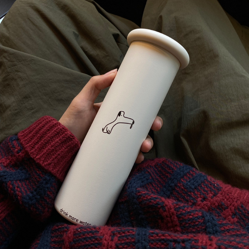Self-made, niche, creative, cute dog-shaped lid, portable cup, 316 stainless steel insulated cup, straight cup, 300ml Specification drawing