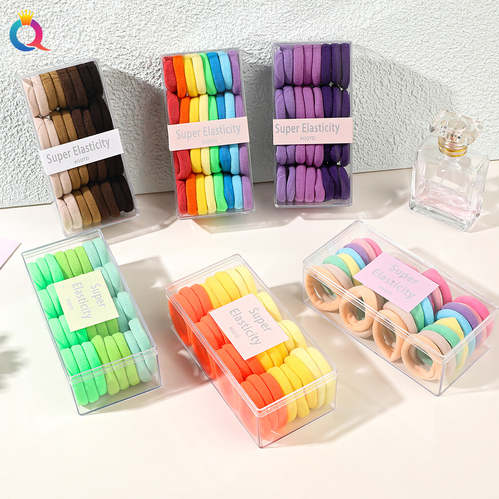Qiyue Cross-border Amazon hair Band, candy-colored towel band, high-elasticity rubber band box set, small hair tie details Picture