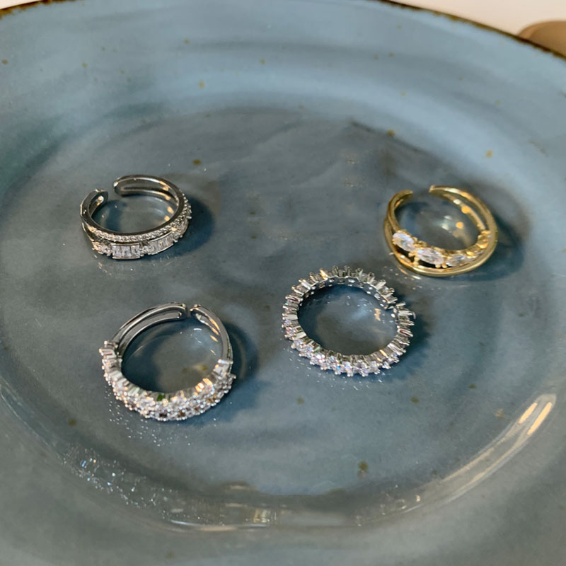A light luxury full-diamond zircon open ring for women on Instagram, with a cold style, high-end feel, and a unique, niche and exquisite girl-eating ring details Picture