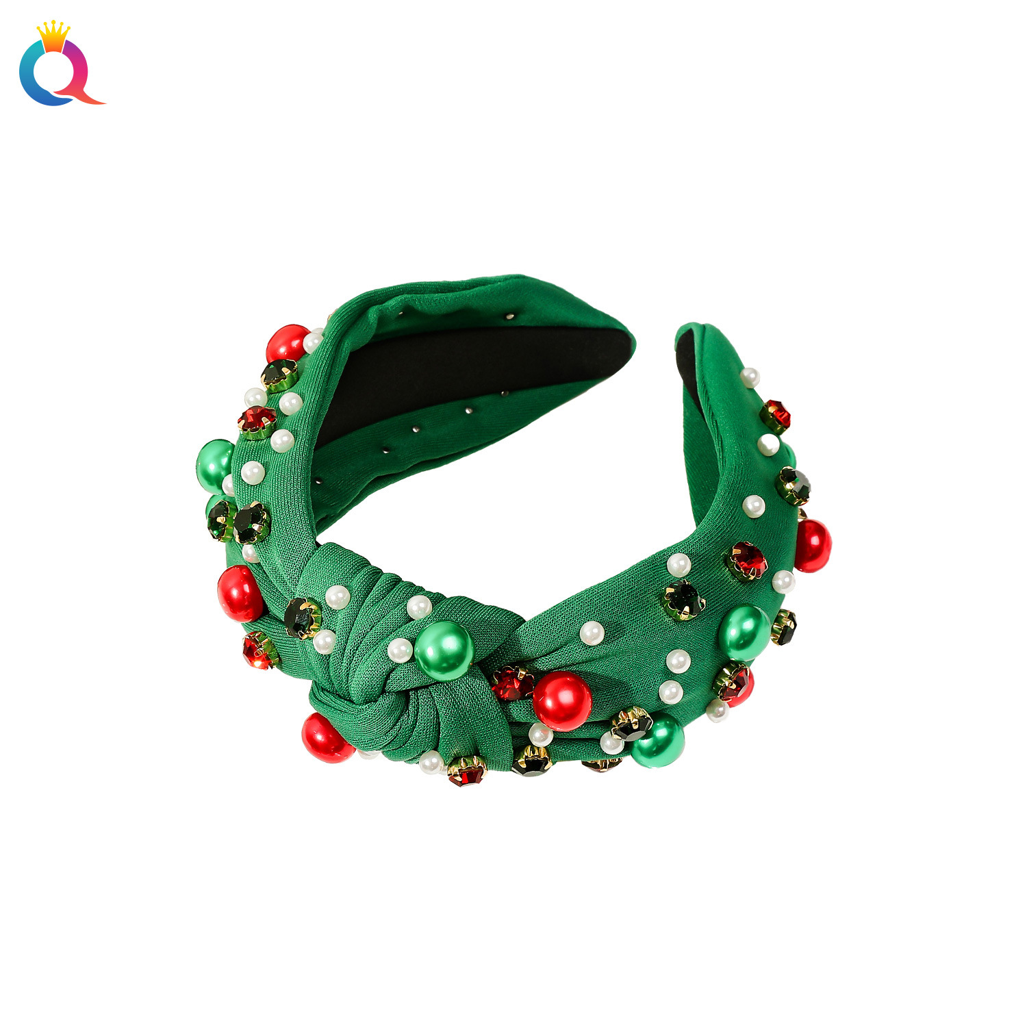 Qiyue Cross-border Christmas headband Wide edge diamond-encrusted pearl headband High skull top Santa Claus Hair Hole Hair Accessory wholesale for women Item Picture