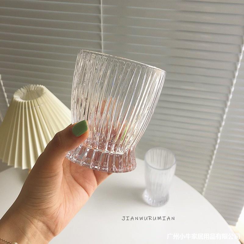 Trendy Korean-style ins glass wine glasses, trendy little waist flame cups, office home striped milk cups Application Scenario