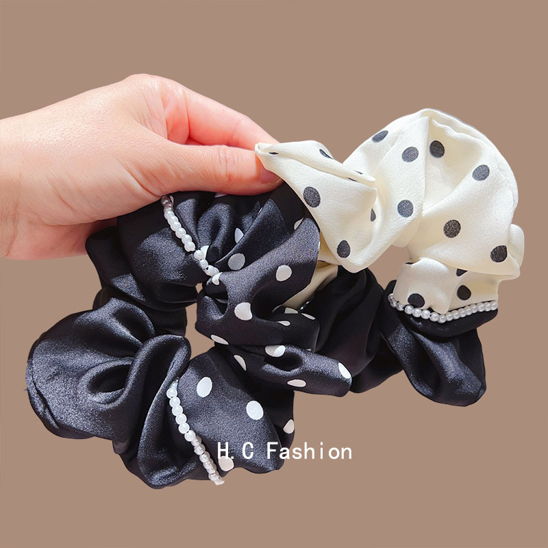 Light luxury French polka dot large intestine hair tie headband, 2025 new high-end leather band tie for women's bun hair tie headband details Picture