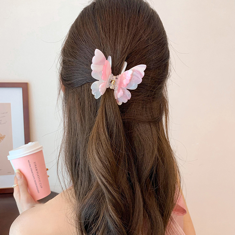 Color-changing butterfly hairpin ~ Summer dopamine cute and sweet hairpin, half-tied hair, less hair, shark hairpin at the back of the head full figure