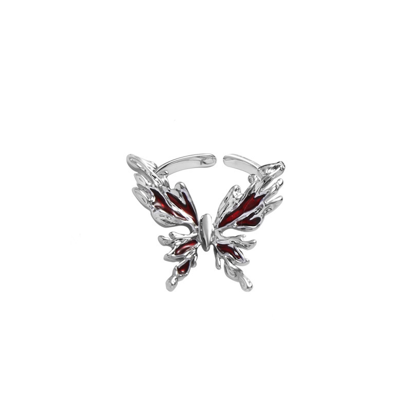 Irregular red glazed butterfly-shaped opening ring for women's Instagram, a niche design with a high-end feel, a new Chinese-style national trend ring Item Picture