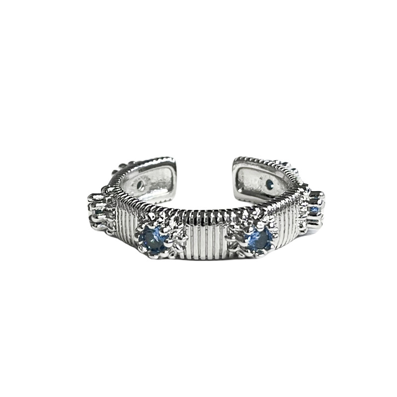 A high-end, irregular sea blue zircon open ring for women, a light luxury and fashionable style, versatile, simple and individual ring Item Picture