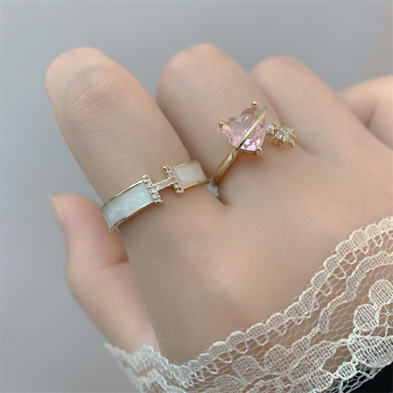 Simple zircon open ring, sweet and cool female style, niche design, fashionable heart star adjustable, personalized ring trend full figure