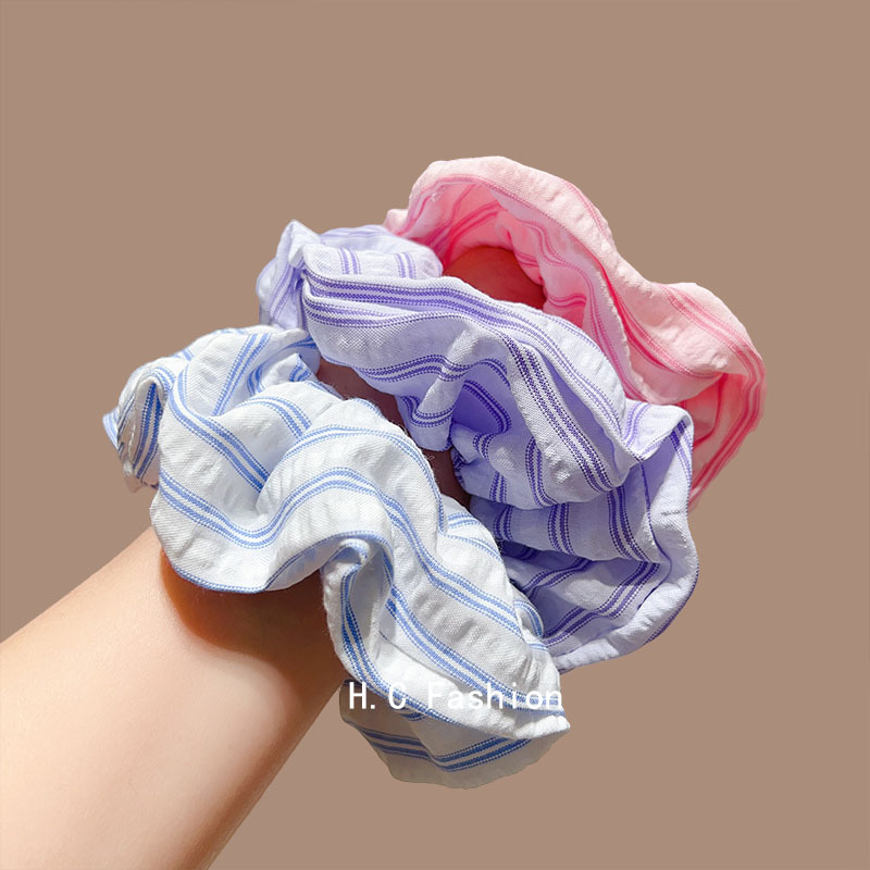French sweet and elegant, striped large intestine hair band, fresh and girlish ponytail, hair band, hair bun, hair tie and headwear Application Scenario
