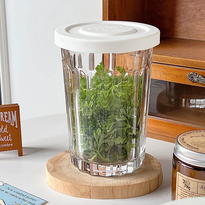 Large Korean InS-style glass storage jars, kitchen storage jars, refrigerator preservation jars, fruit overnight oat jars details Picture