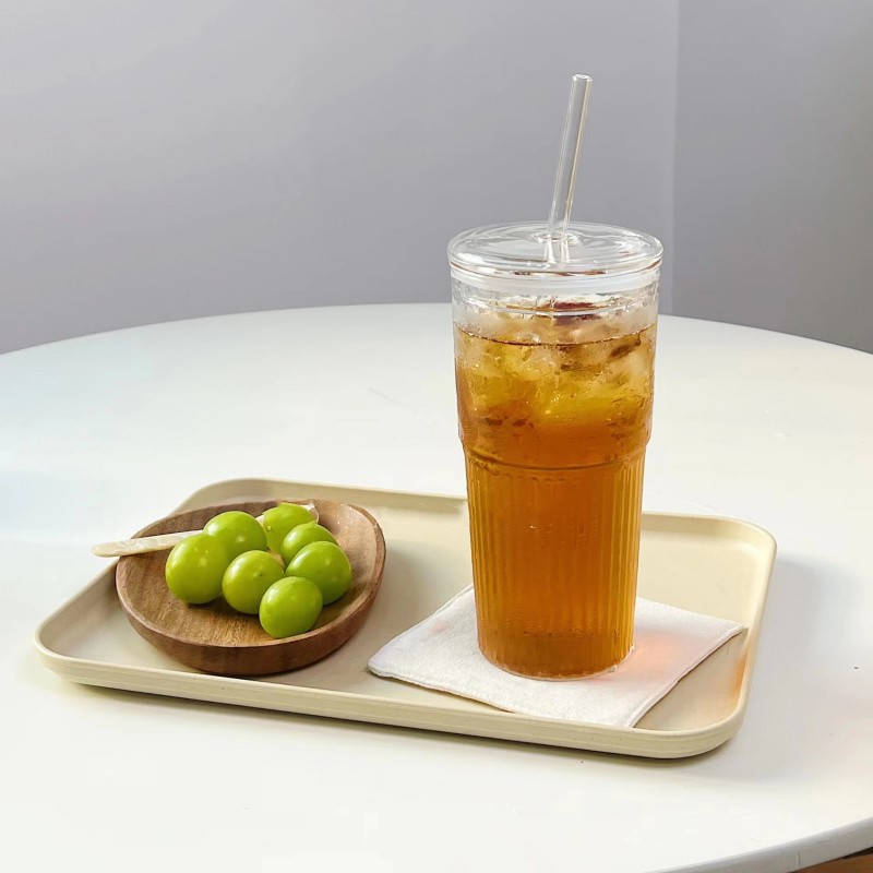 Large-capacity high borosilicate girls' milk tea beverage drinking cup, straw glass water cup, high appearance level coffee cup, office Specification drawing