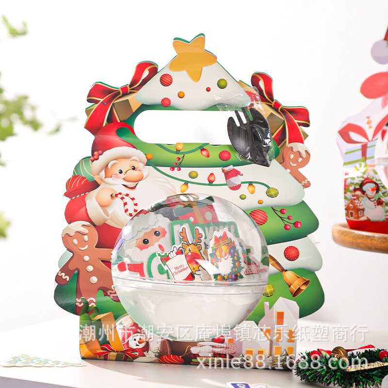 Christmas cake box, hand-held peace fruit mousse ball packaging box, popular transparent snack chocolate baking box Specification drawing