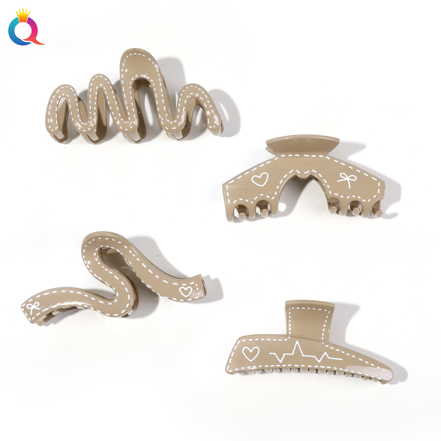 Qiyue ins cream color hand-painted grab clip for women, simple large hair clip, high-end updo, shark clip, back of the head clip Item Picture