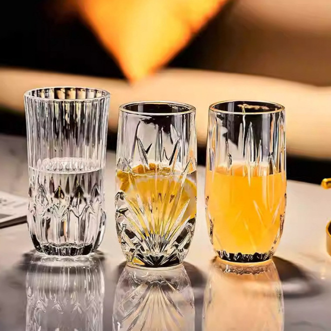 Household crystal glass cups, drinking cups, green tea cups, living room milk and juice flower tea cups, hotel and restaurant beer mugs details Picture