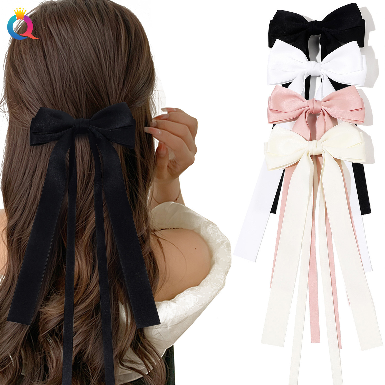 Qiyue Amazon Bow ribbon hair clips, simple and high-end Japanese and Korean style, back of the head hair clips and hair accessories wholesale full figure