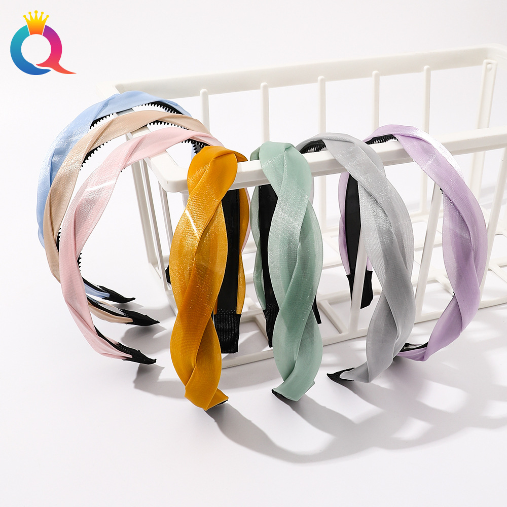 Qiyue Cross-border Amazon Organza woven hair bands, facial cleansing hair accessories, hair pressing, fresh and simple headbands wholesale details Picture