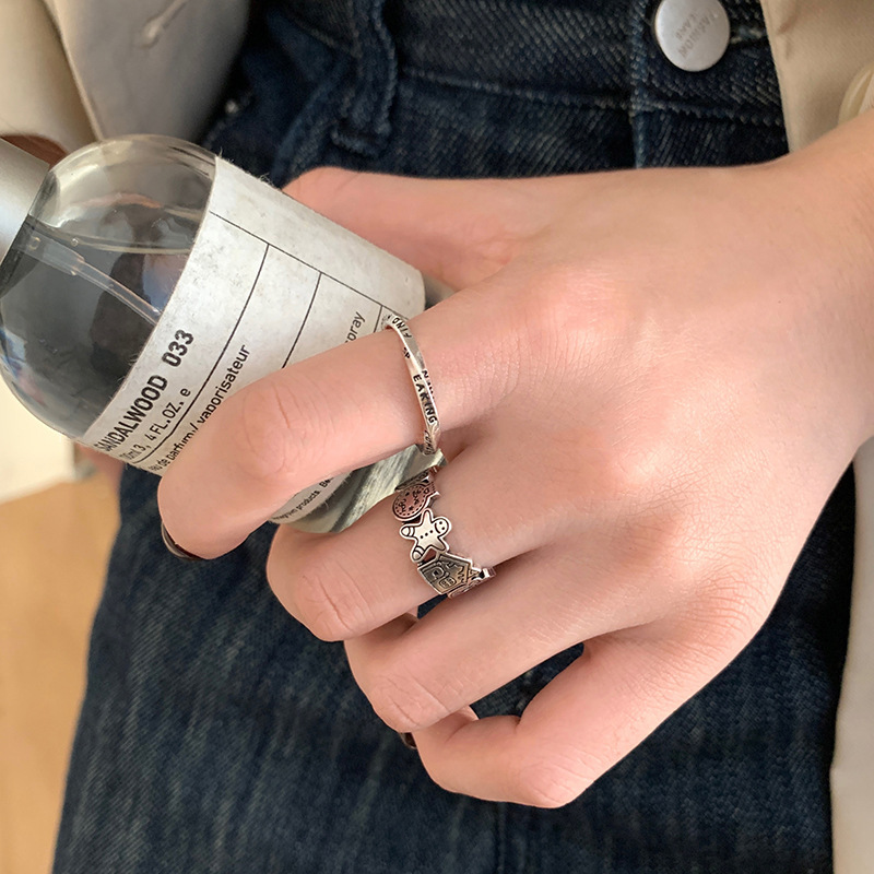 Retro and aged cartoon character open ring, female Instagram hip-hop adjustable index finger ring, cold style high street ring full figure