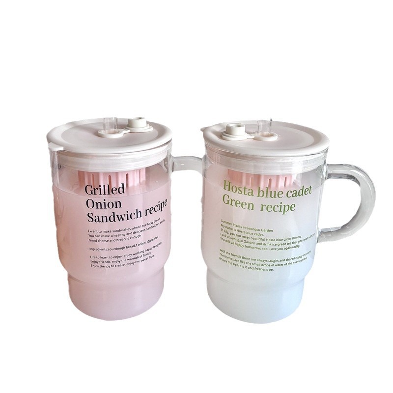High appearance level straw glass water cup with lid, household with straw letter straw cup, high borosilicate heat-resistant cup for students Item Picture